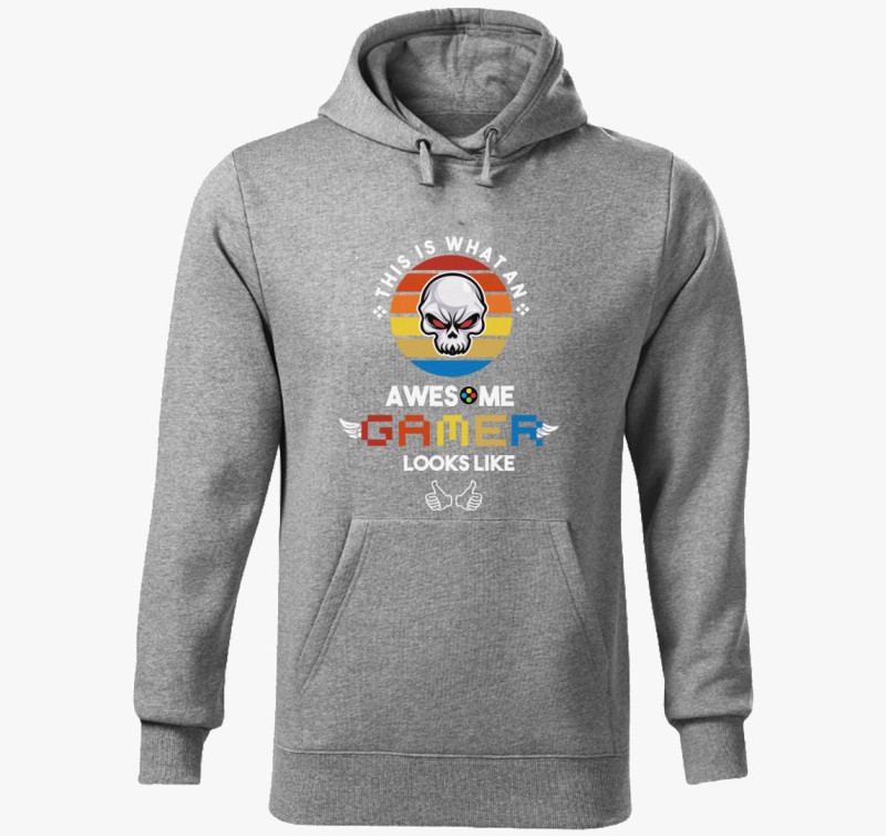 Awesome Gamer kapucnis pulóver — Sötétszürke