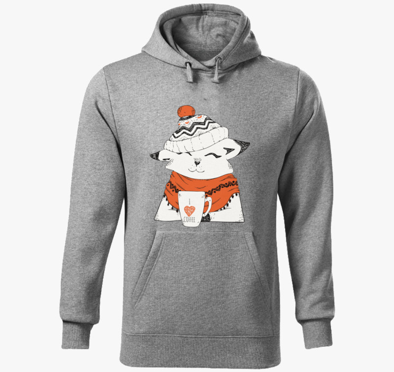 Winter cat coffee kapucnis pulóver — Sötétszürke