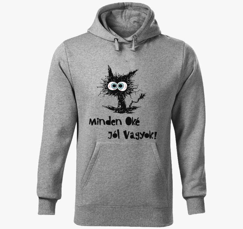 Oké cat kapucnis pulóver — Sötétszürke