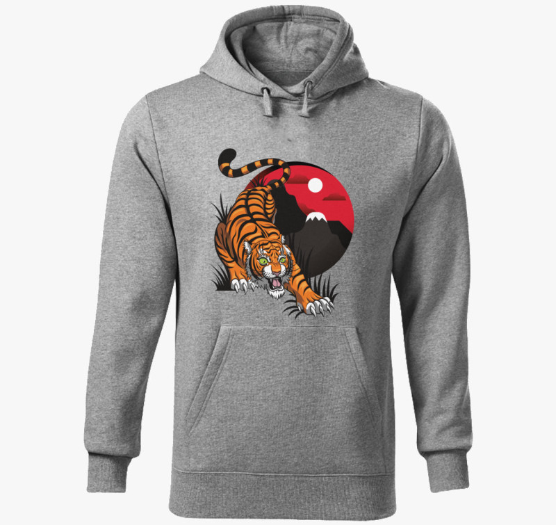 Tiger with horizon kapucnis pulóver — Sötétszürke