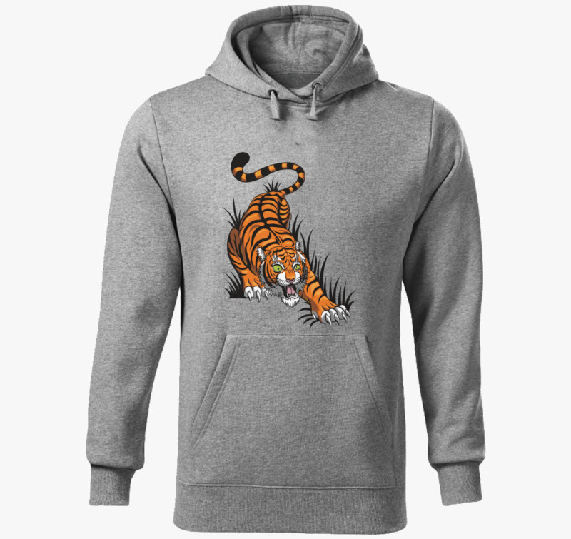 Tiger kapucnis pulóver — Sötétszürke