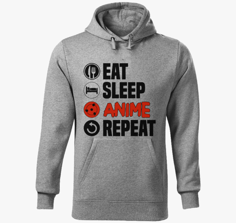 Eat sleep anime repeat kapucnis pulóver — Sötétszürke