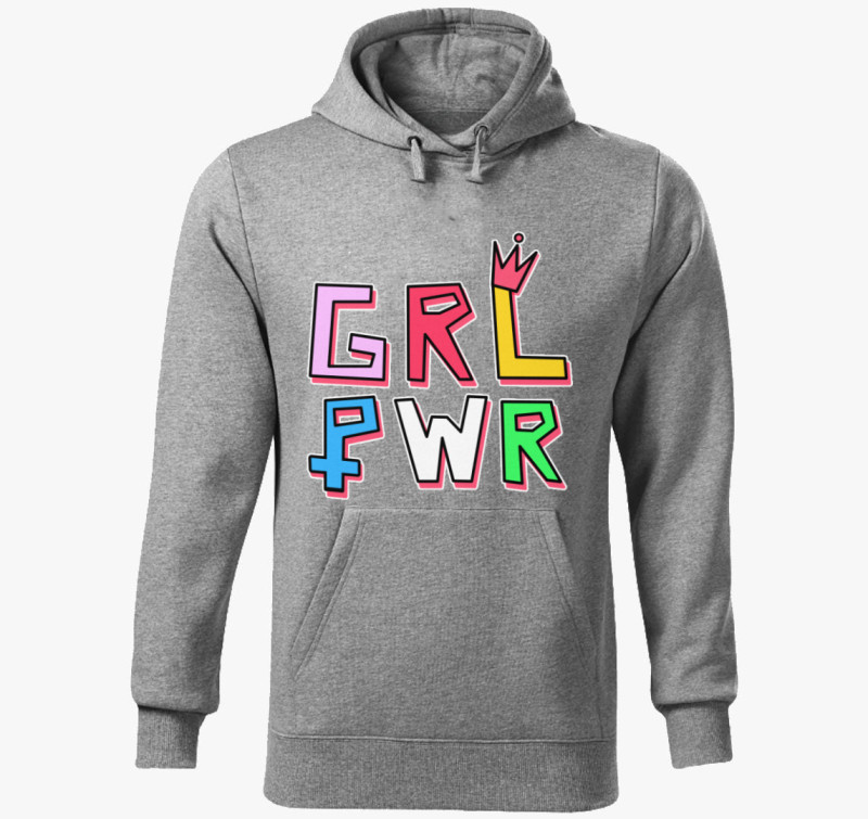 Girl power kapucnis pulóver — Sötétszürke