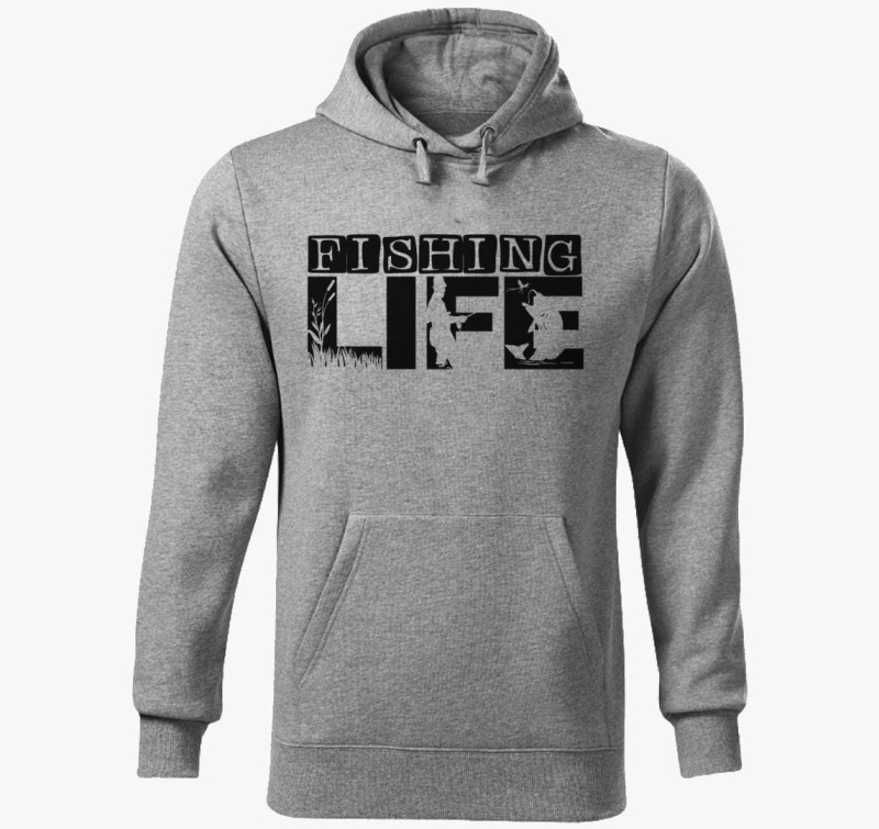 Fishing LIFE kapucnis pulóver - Horgászat az élet! — Sötétszürke