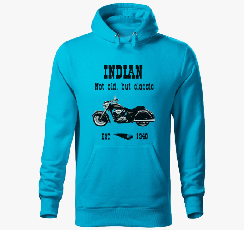 Klasszikus Indián Motor kapucnis pulóver — Türkiz
