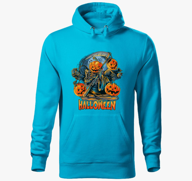 Halloweeni kaszás tök kapucnis pulóver — Türkiz