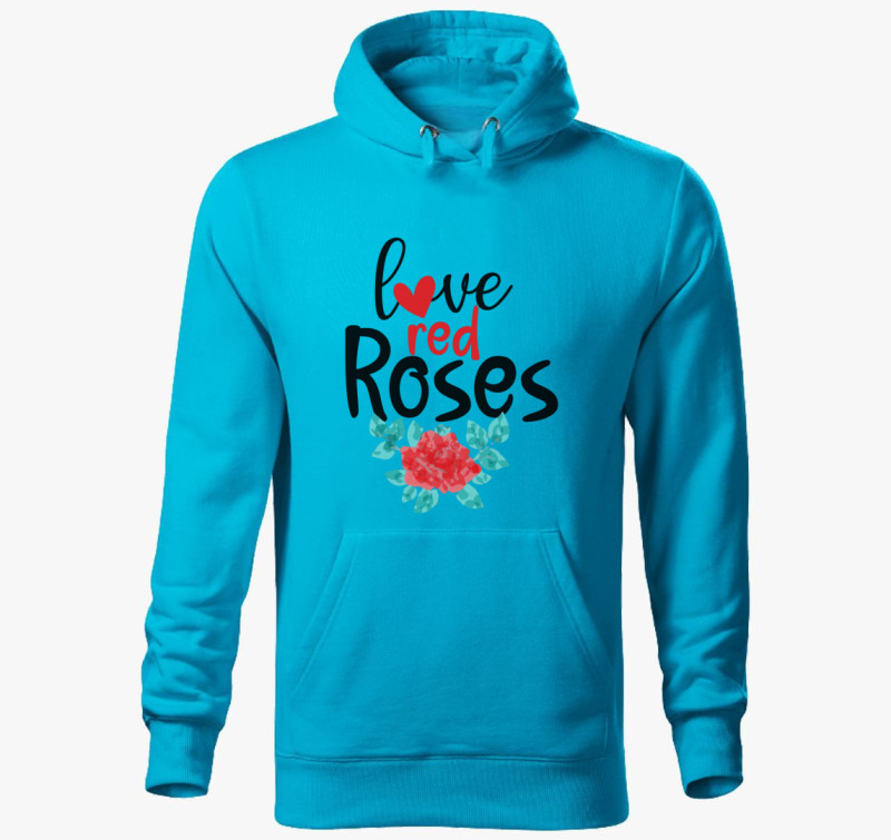 Love Roses kapucnis pulóver — Türkiz