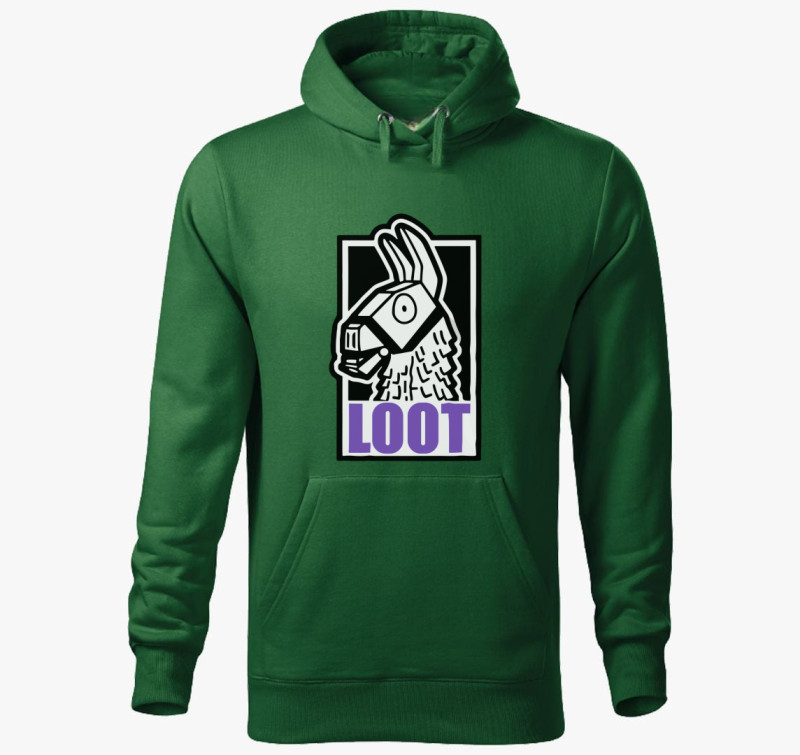 Fornite Loot purple kapucnis pulóver — Üvegzöld