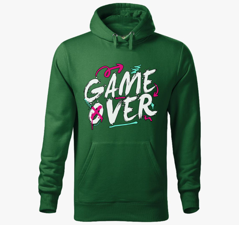 GameOver feliratos kapucnis pulóver — Üvegzöld