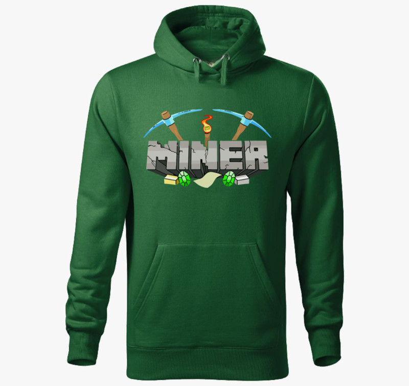 Minecraft miner kapucnis pulóver — Üvegzöld