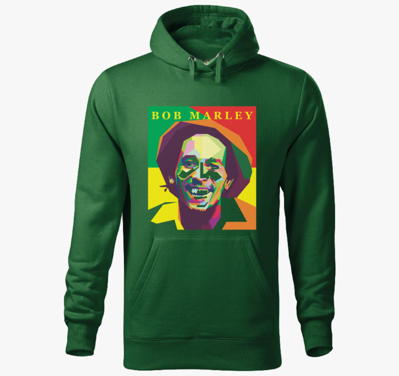 Bob Marley színes portré kapucnis pulóver — Üvegzöld
