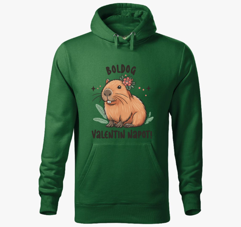 Capybara valentin kapucnis pulóver — Üvegzöld