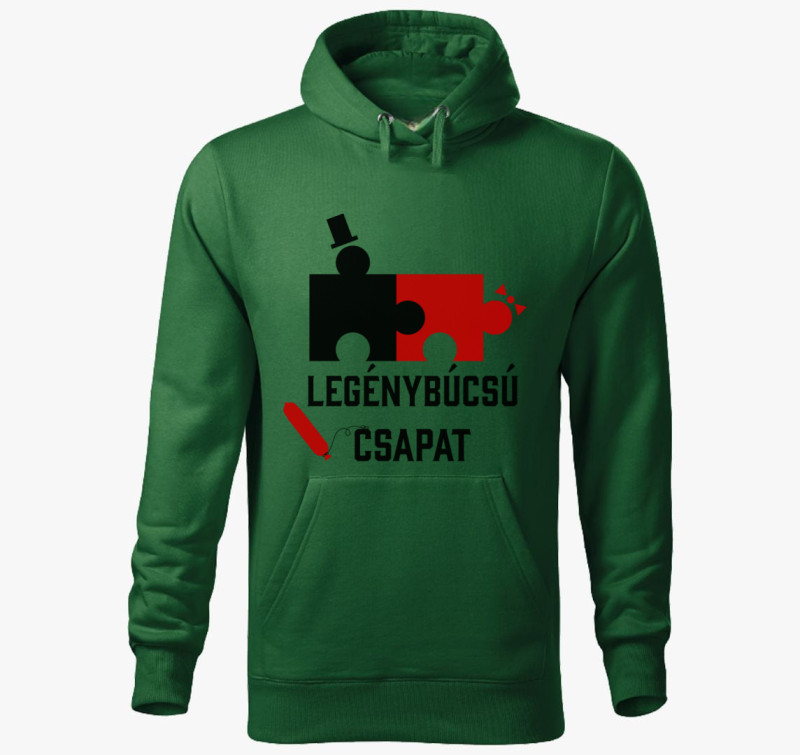 Legénybúcsú csapat vicces puzzle kapucnis pulóver — Üvegzöld