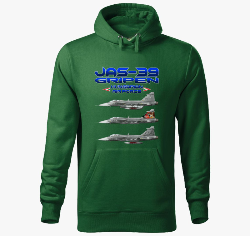 JAS-39 Gripen kapucnis pulóver — Üvegzöld