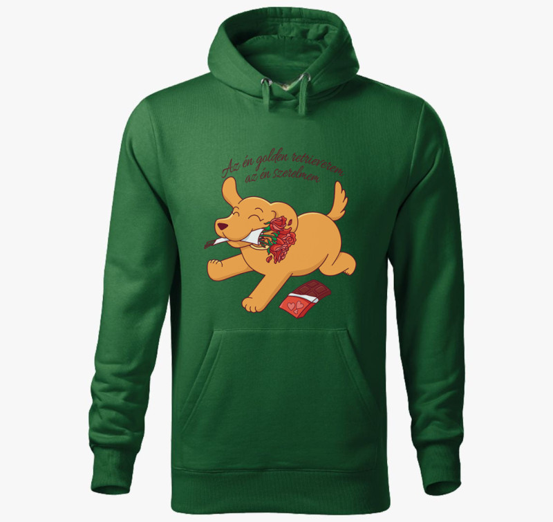 Szerelmes retriever kapucnis pulóver — Üvegzöld