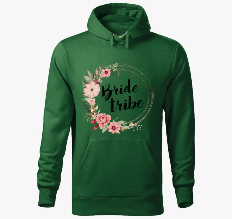 Bride tribe virágos kapucnis pulóver — Üvegzöld