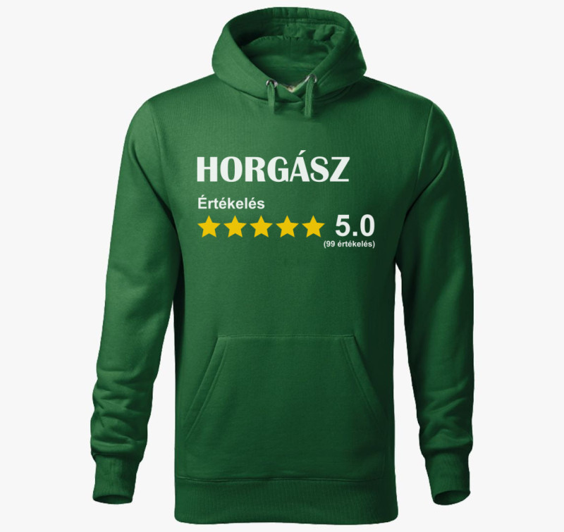 Horgász értékelős kapucnis pulóver — Üvegzöld