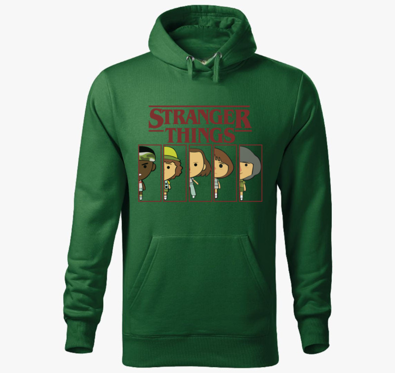 Stranger Things karakteres kapucnis pulóver — Üvegzöld