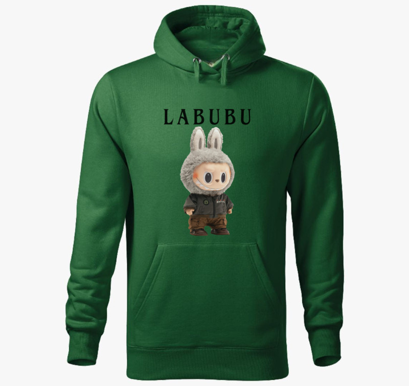 Monster labubu kapucnis pulóver — Üvegzöld