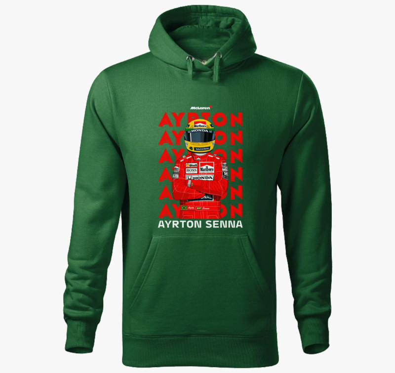 Ayrton Senna Feliratos kapucnis pulóver — Üvegzöld