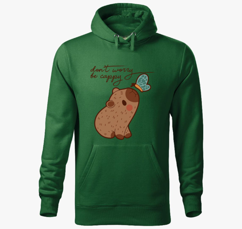 Don't worry be cappy kapucnis pulóver — Üvegzöld