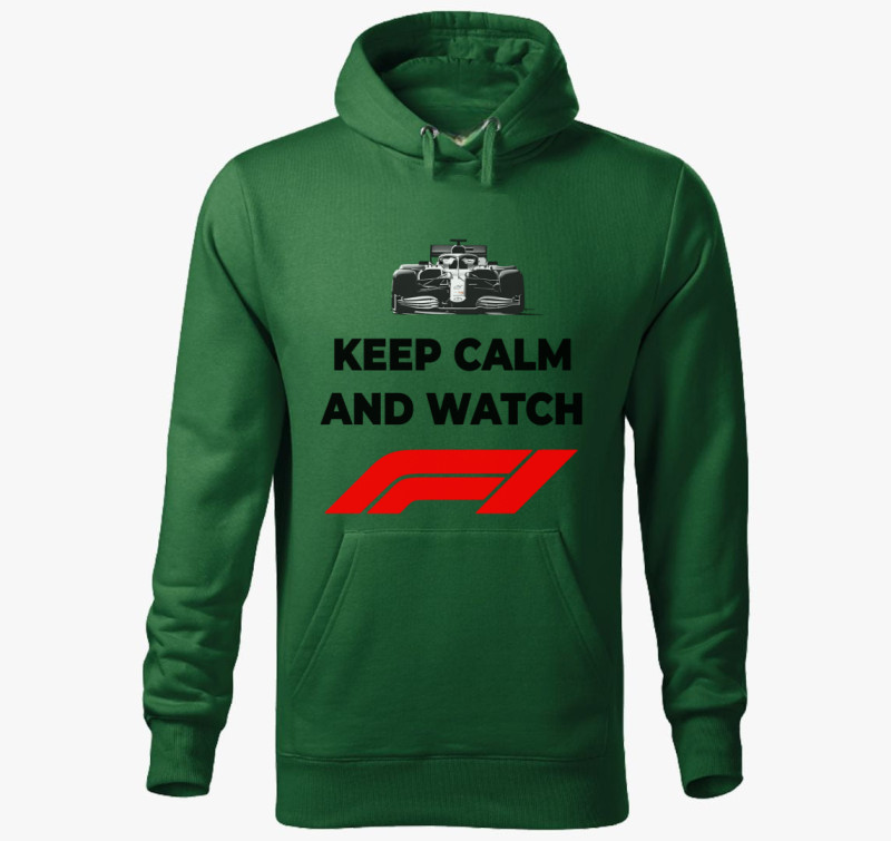 Keep calm and watch F1 kapucnis pulóver — Üvegzöld