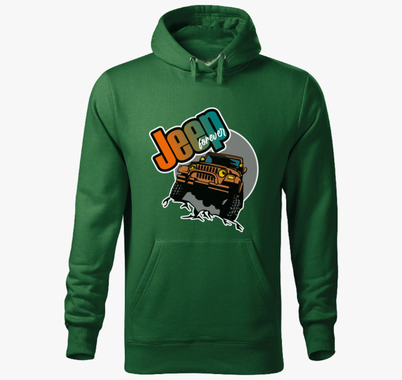 Jeep forever mintás kapucnis pulóver — Üvegzöld