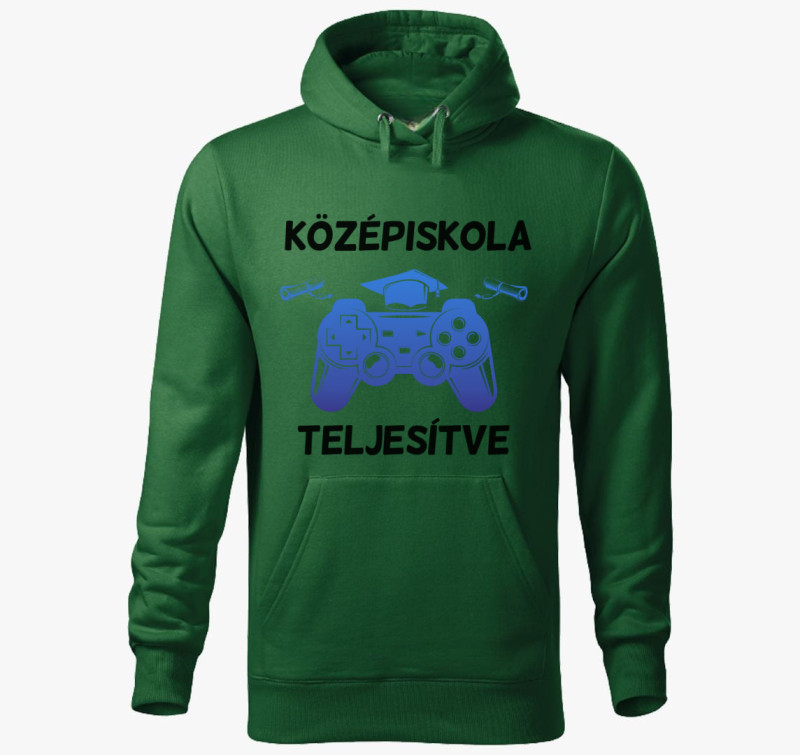 Középiskola teljesítve gamer kapucnis pulóver — Üvegzöld