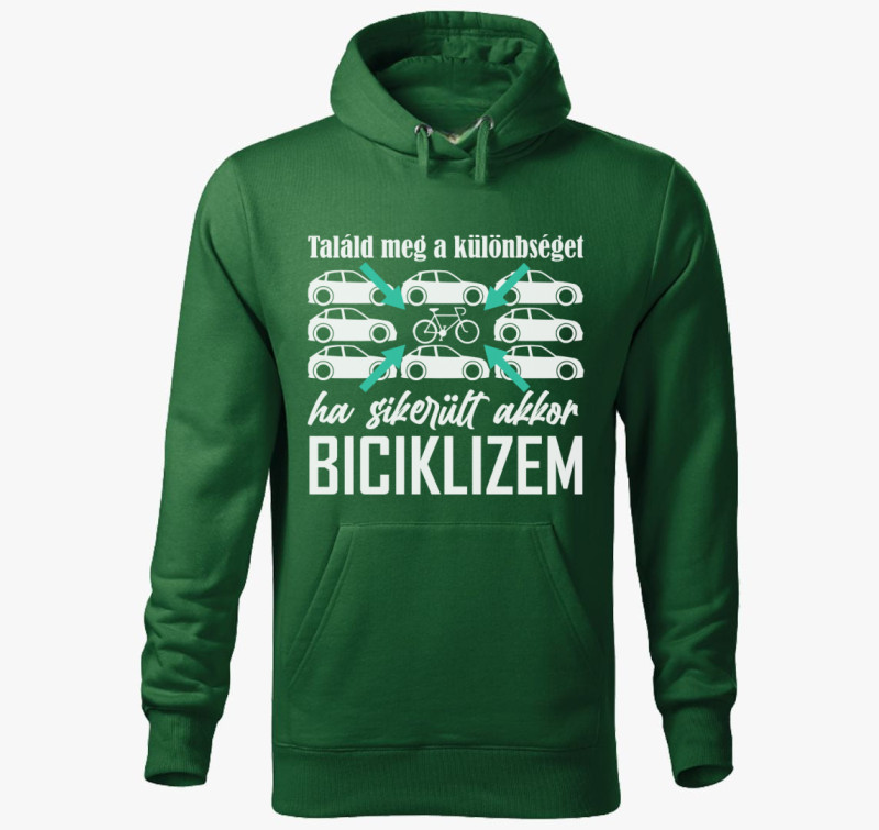 Biciklis különbség mintás kapucnis pulóver — Üvegzöld