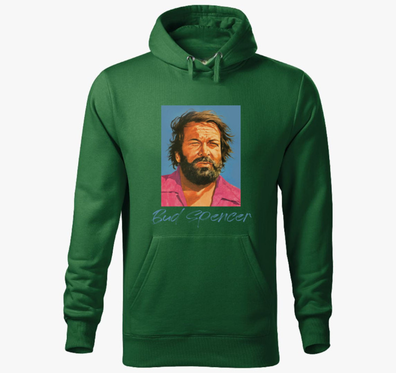Bud Spencer színes arckép kapucnis pulóver — Üvegzöld