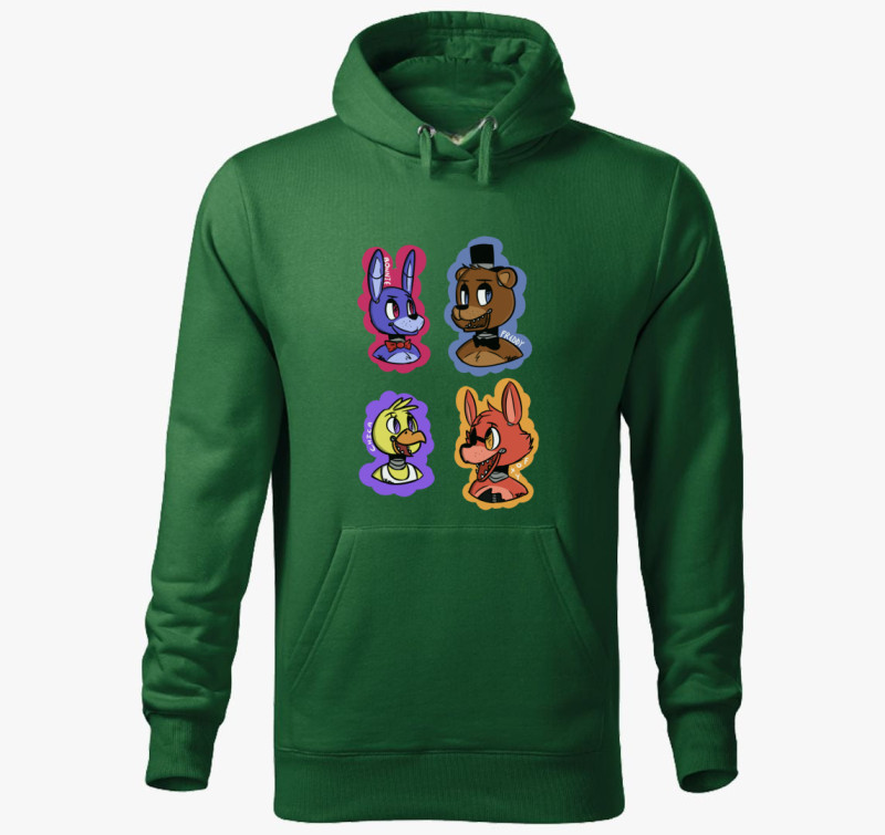 FNAF karakterek art kapucnis pulóver — Üvegzöld