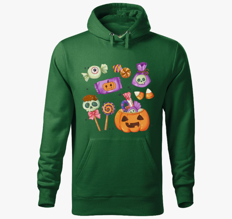 Halloween cukorka kapucnis pulóver — Üvegzöld