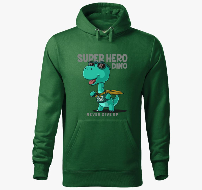Dino Hero kapucnis pulóver — Üvegzöld