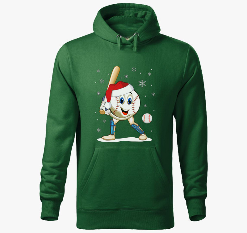 Karácsonyi baseball labda kapucnis pulóver — Üvegzöld