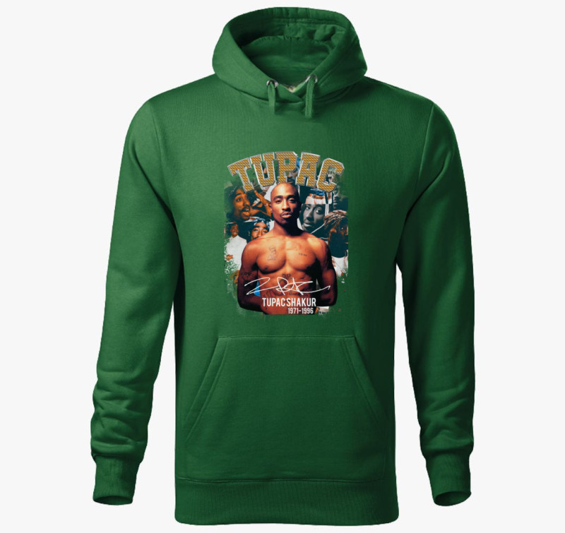 Tupac aláírás kapucnis pulóver — Üvegzöld