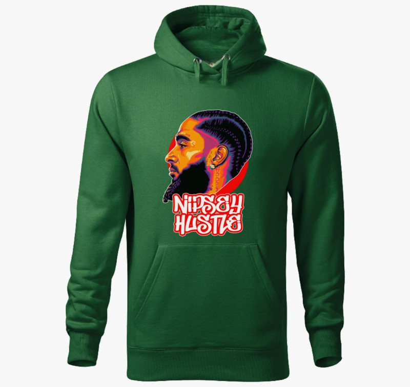 Nipsey Hussle portré kapucnis pulóver — Üvegzöld