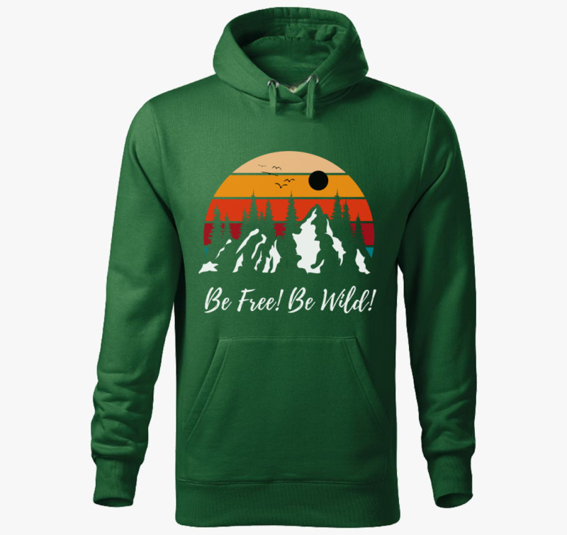 Be Free Be Wild! színes kapucnis pulóver — Üvegzöld