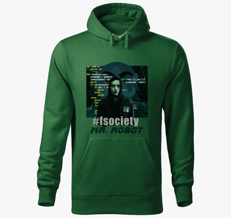 Mr. Robot kapucnis pulóver — Üvegzöld