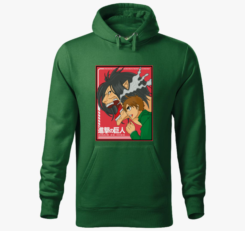 Attack on Titan Eren Yeager formái kapucnis pulóver — Üvegzöld