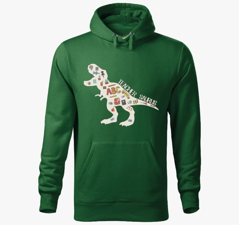 Teacher Saurus kapucnis pulóver — Üvegzöld
