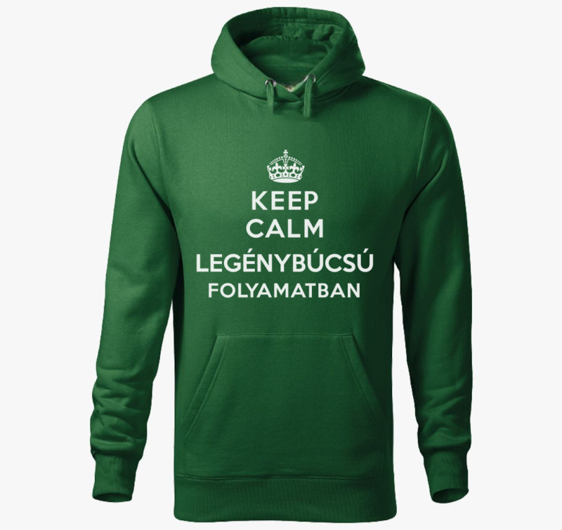 Keep calm legénybúcsú folyamatban kapucnis pulóver — Üvegzöld