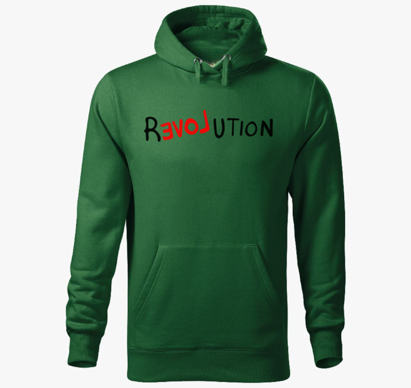 Revolution feliratú kapucnis pulóver — Üvegzöld