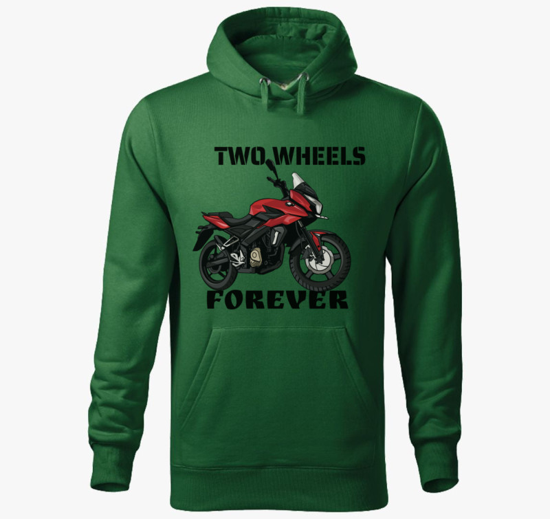 Two Wheels Forever kapucnis pulóver — Üvegzöld