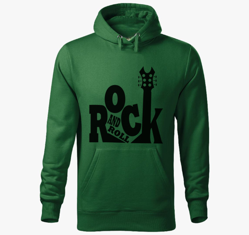 Rock and roll feliratú kapucnis pulóver — Üvegzöld