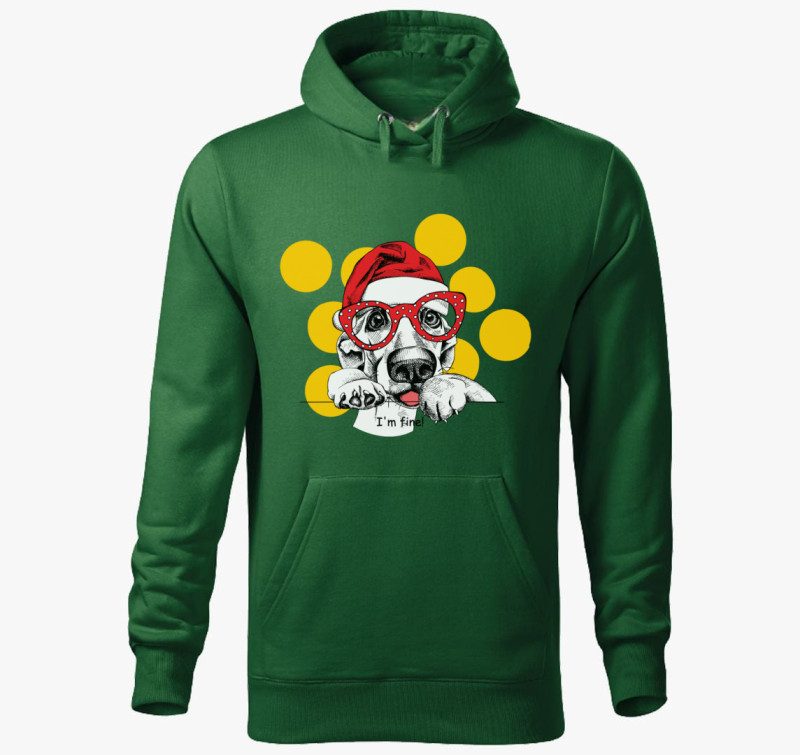 Fine santa dog kapucnis pulóver — Üvegzöld