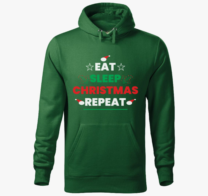 Eat sleep christmas repeat kapucnis pulóver — Üvegzöld