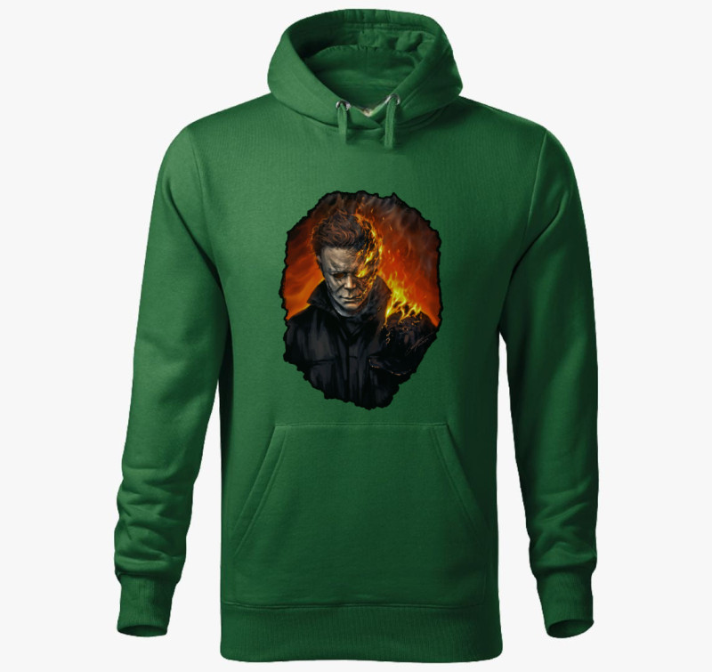 Michael Myers lángokban kapucnis pulóver — Üvegzöld