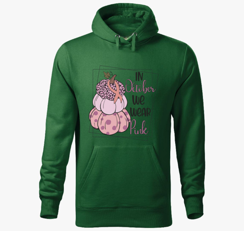 October pink kapucnis pulóver — Üvegzöld