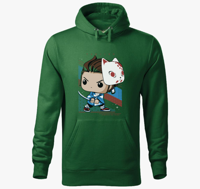 Demon Slayer - Tanjiro chibi kapucnis pulóver — Üvegzöld