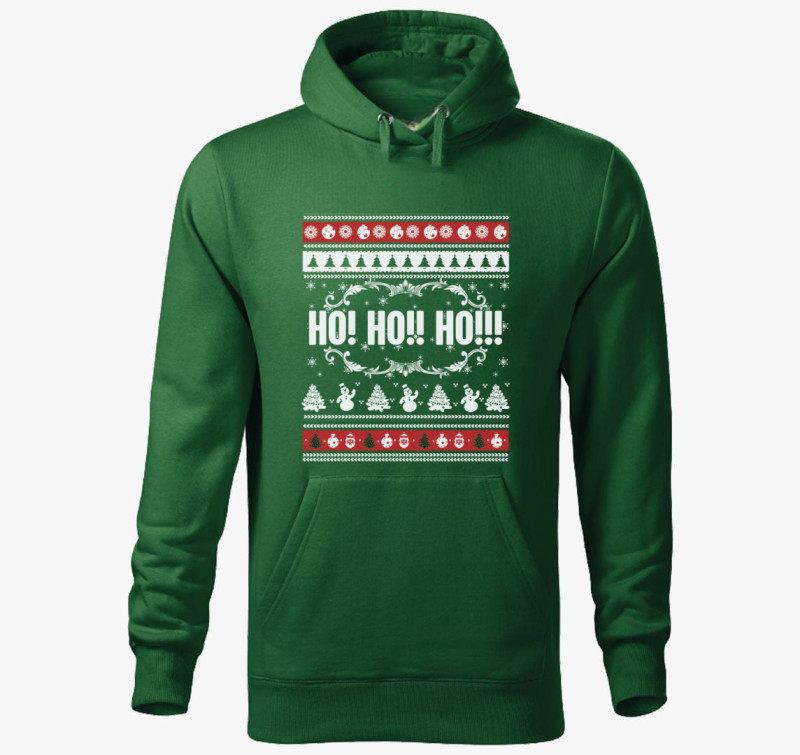 Ho ho ho karácsonyi mintás kapucnis pulóver — Üvegzöld